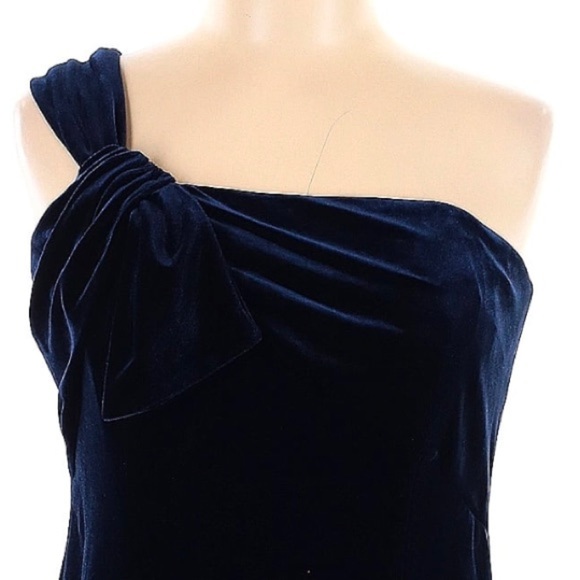 Vintage David Meister Navy Blue Velvet Bow One Shoulder Dress Size 10 Medium M - Picture 2 of 7